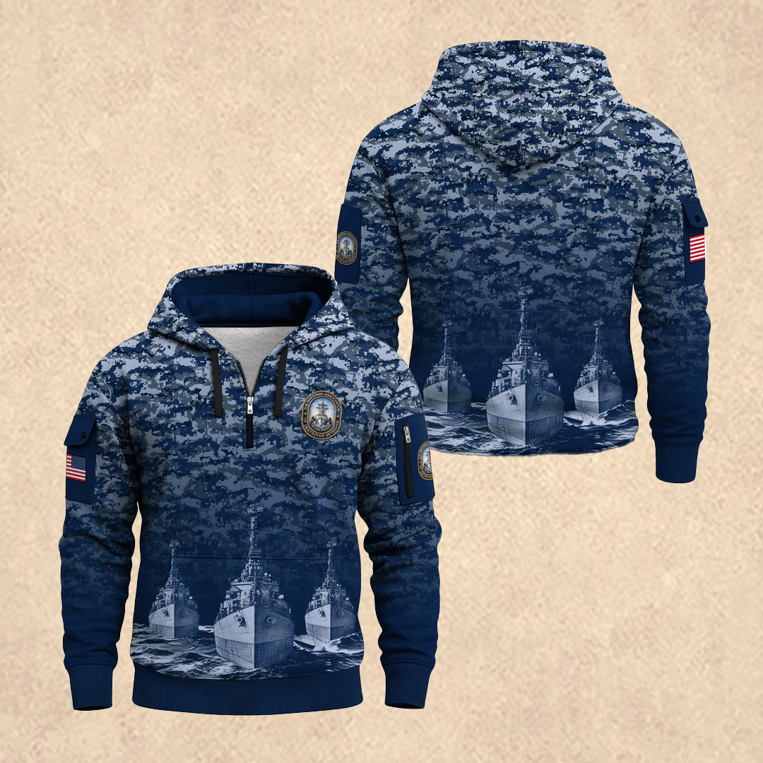 US NAVY 250th Anniversary Quarter Zip Hoodie Fourth Of July Apparel Gift for Him