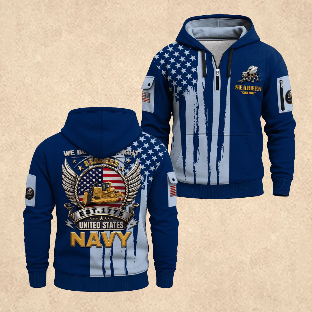 US NAVY 250th Anniversary Quarter Zip Hoodie Memorial Day Apparel Gift For Husband