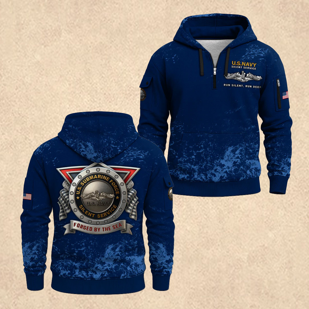 US NAVY 250th Anniversary Quarter Zip Hoodie Veteran Day Apparel Gift For Him