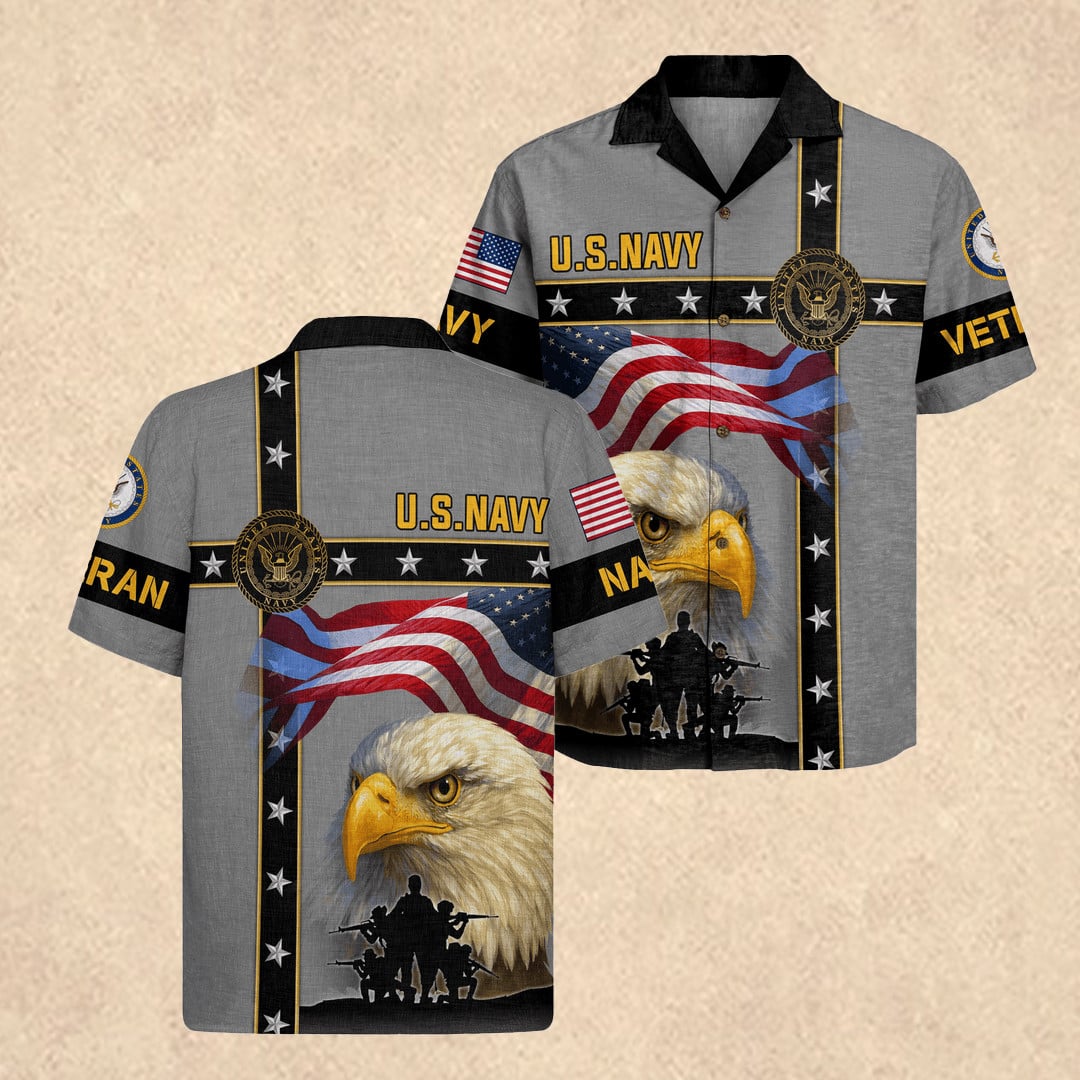 US Navy 250th Birthday Hawaiian Shirt Eagle USA Patriotic Apparel Independence Day Gift