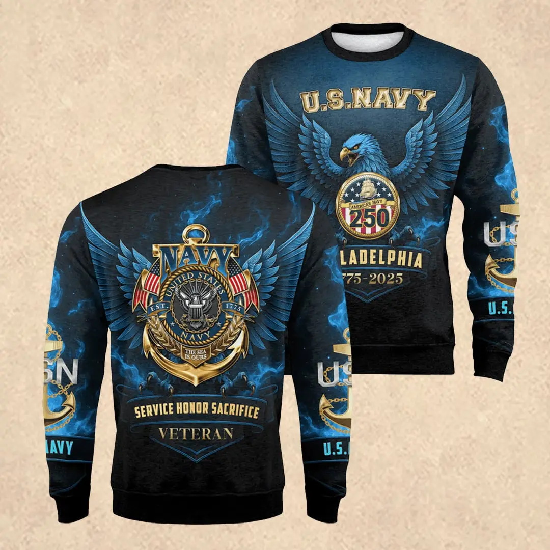 US NAVY 250th Fleece Sweatshirt Independence Day Apparel Gift for Men