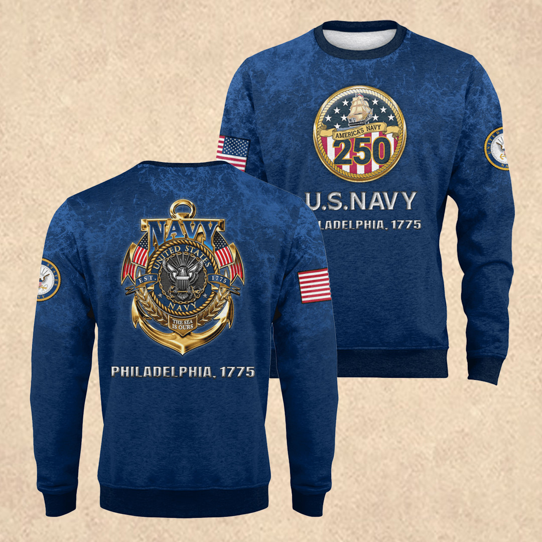 US NAVY 250th Fleece Sweatshirt Memorial Day Apparel Father's Day Gift Idea
