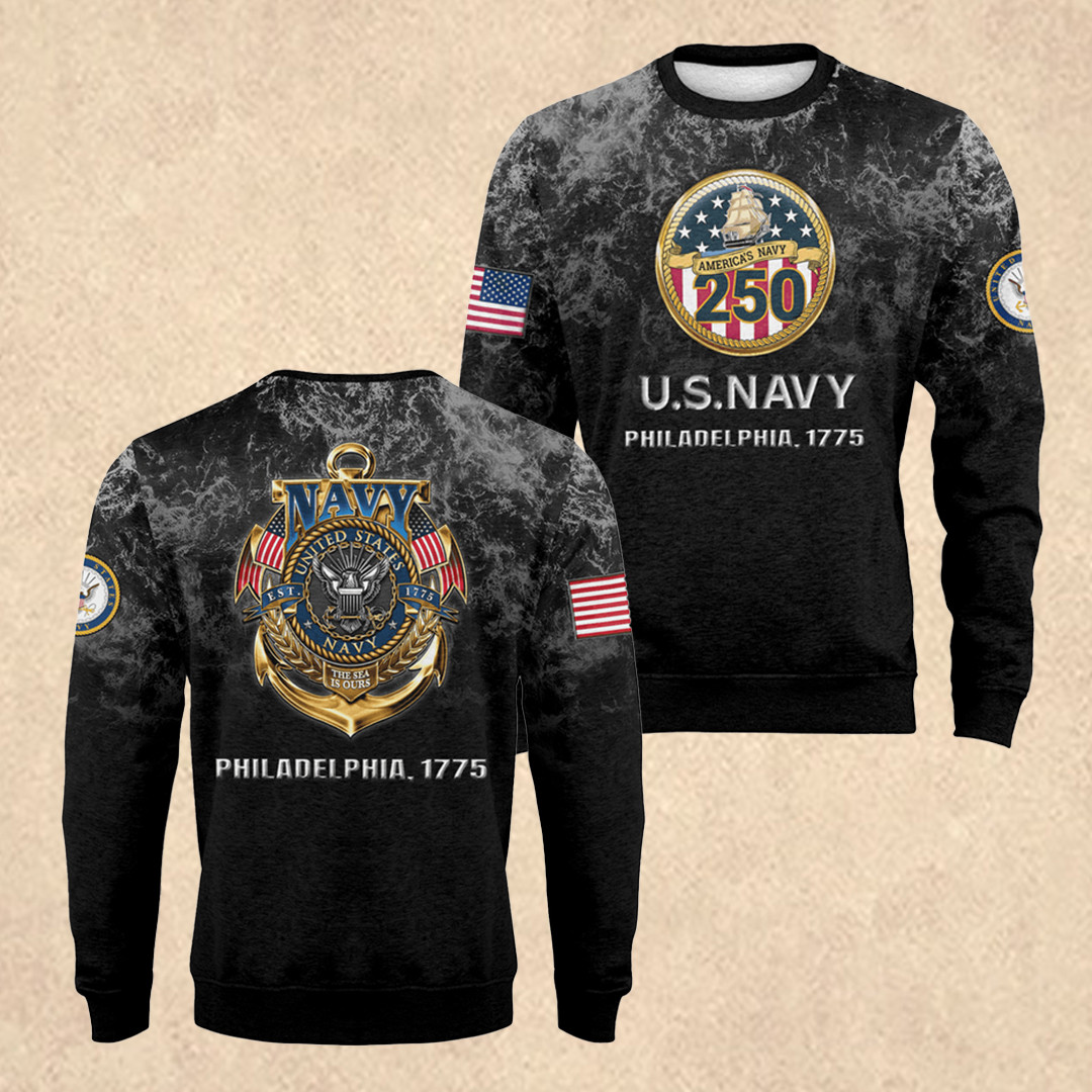 US NAVY 250th Fleece Sweatshirt Patriotic Father's Day Gift for Navy Veterans