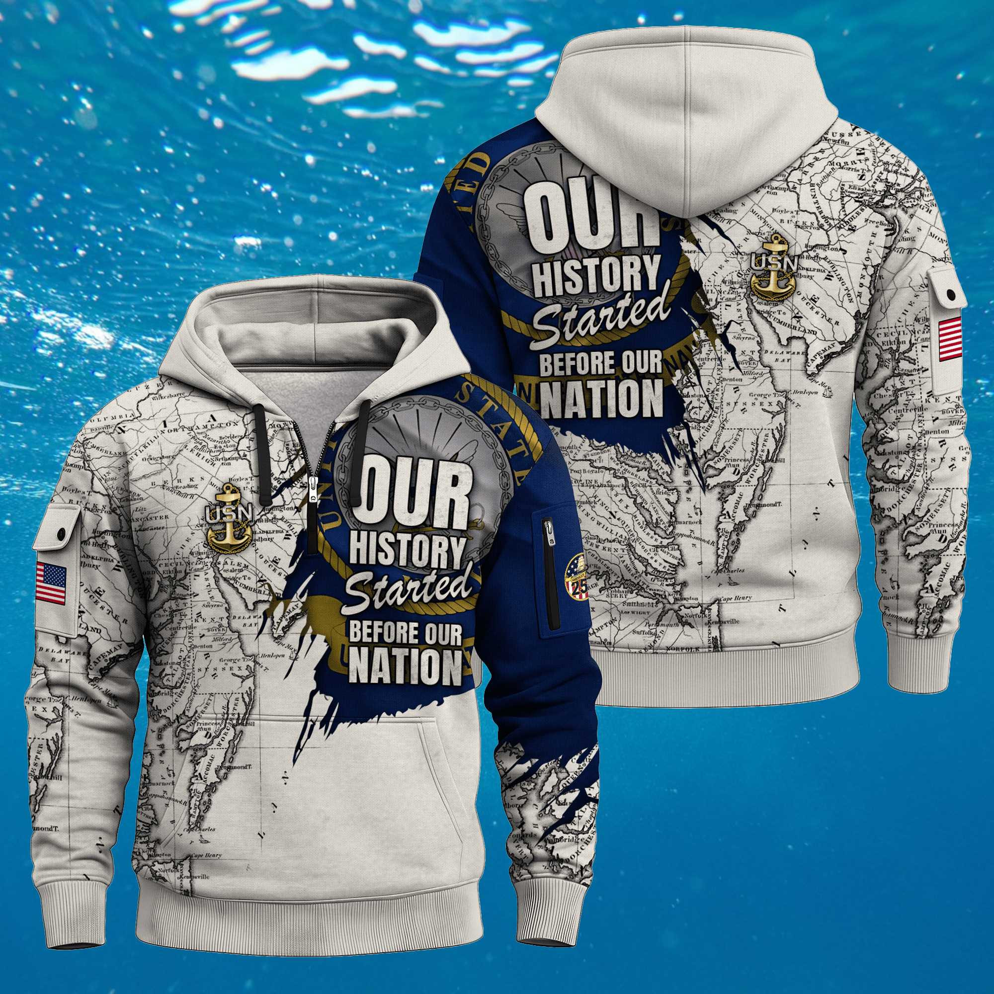 US NAVY 250th Year Quarter Zip Hoodie Our History Started Before Our Nation Veteran Gift US NAVY 250th Year Quarter Zip Hoodie Our History Started Before Our Nation Veteran Gift - Image 1
