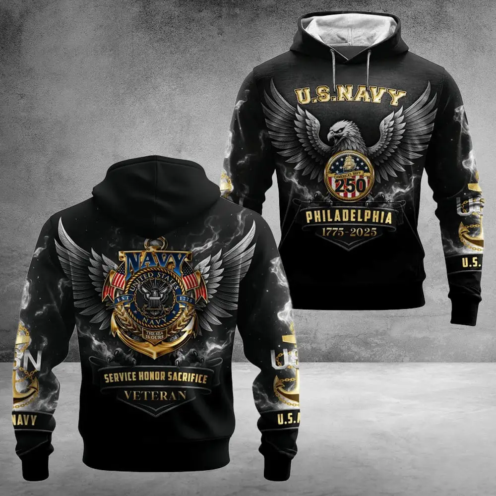 US Navy 250th Years Of Service All-Over Hoodie Service Honor Sacrifice Gifts For Dad