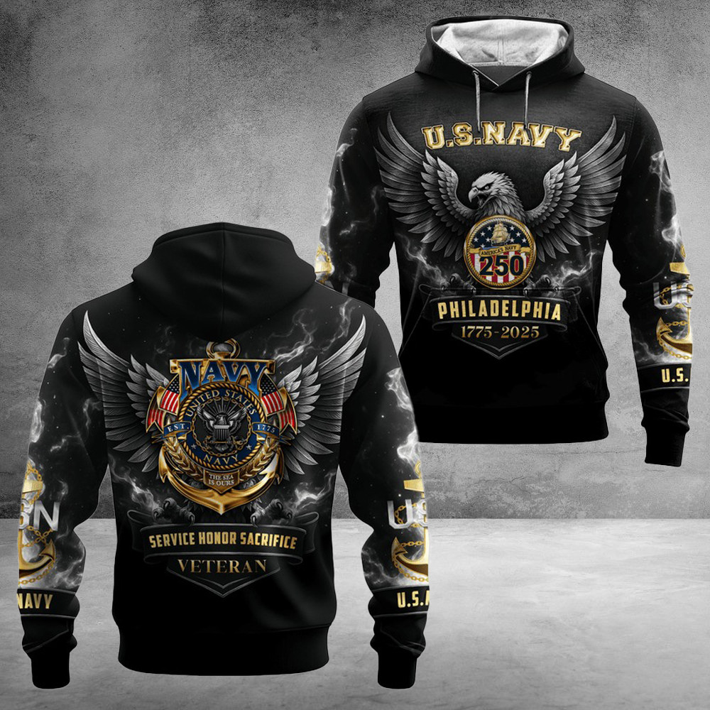 US Navy 250th Years Of Service All-Over Hoodie Service Honor Sacrifice Gifts For Dad