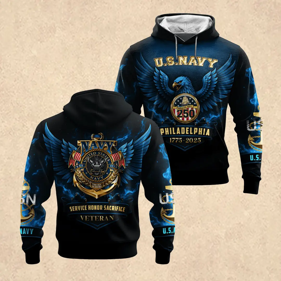US NAVY 250th Years Of Service All-over Hoodie Tribute Gift for Veterans