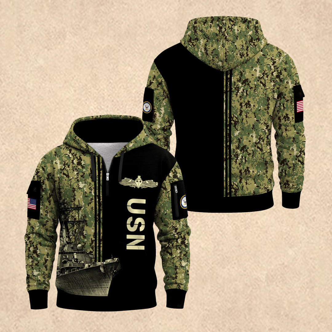 US NAVY 250th Years Of Service All-Over Quarter Zip Hoodie Independence Day Merch Gift for Men