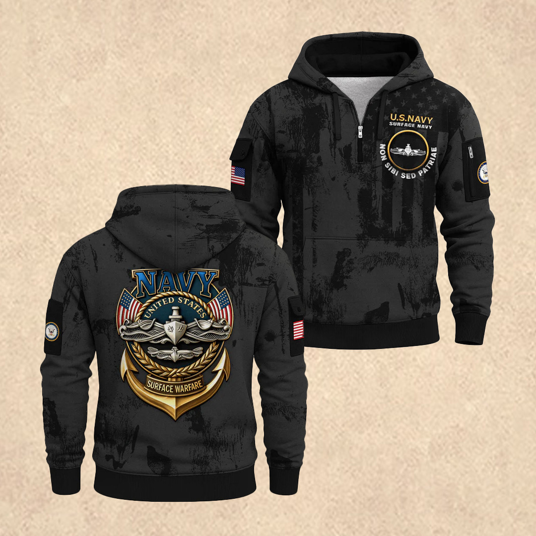 US NAVY 250th Years Of Service All-Over Quarter Zip Hoodie Patriotic Merch Father's Day Gift