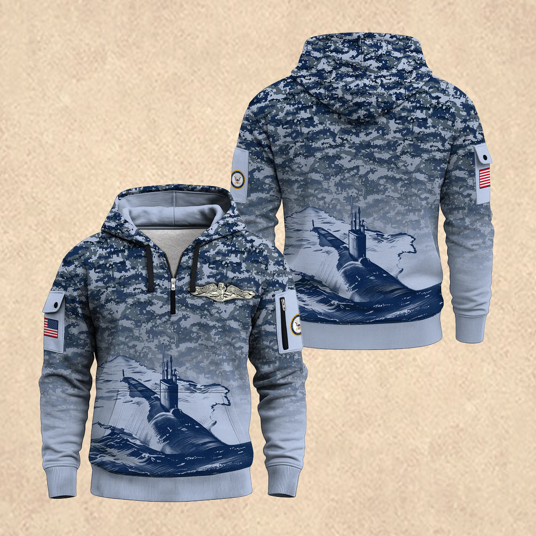 US NAVY 250th Years Of Service All-Over Quarter Zip Hoodie Patriotic Merch Gift for Veterans