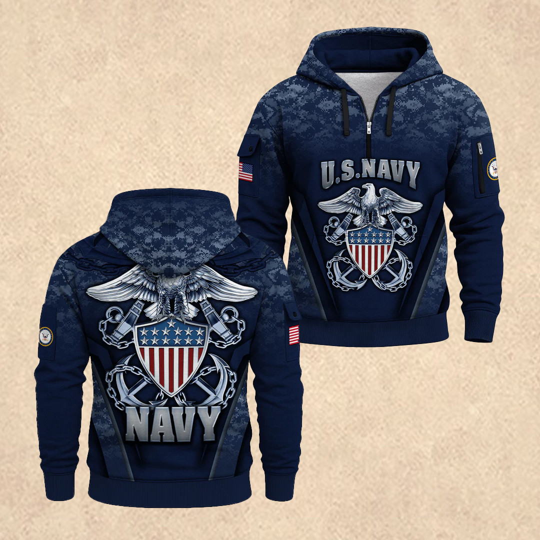 US NAVY 250th Years Of Service All-Over Quarter Zip Hoodie Veteran Day Merch Gift For Dad