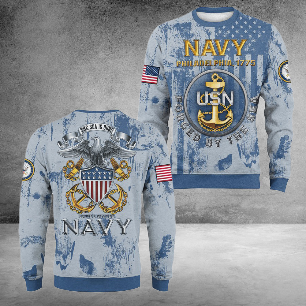 US Navy 250Th Years Of Service Fleece Sweatshirt Forced By The Sea Cool Gifts For Dad