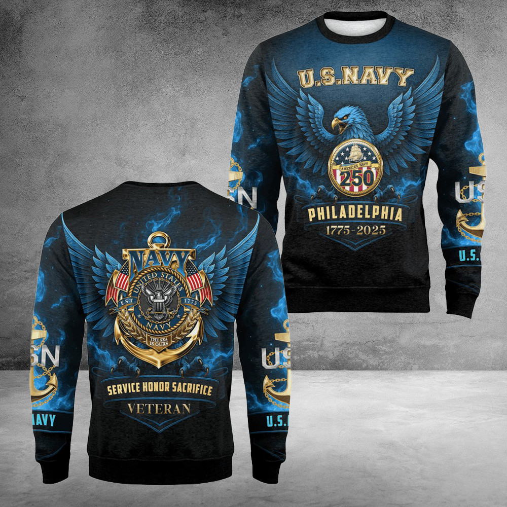 US Navy 250Th Years Of Service Fleece Sweatshirt Service Honor Sacrifice Cool Gifts For Dad
