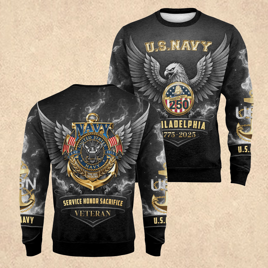 US NAVY 250th Years Of Service Fleece Sweatshirt Tribute Gift for Veterans