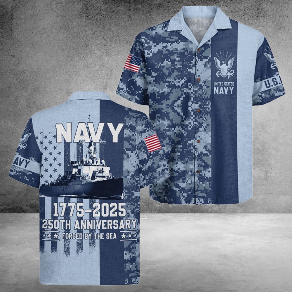 US Navy 250Th Years Of Service Hawaiian Shirt Forged By The Sea Gifts For Brother