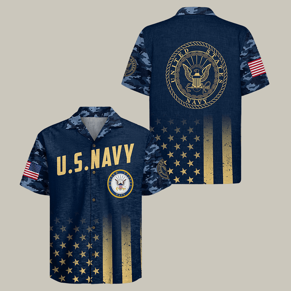 US Navy 250th Years Of Service Hawaiian Shirt Navy Veteran Clothes Patriotic Present US Navy 250th Years Of Service Hawaiian Shirt Navy Veteran Clothes Patriotic Present - Image 1