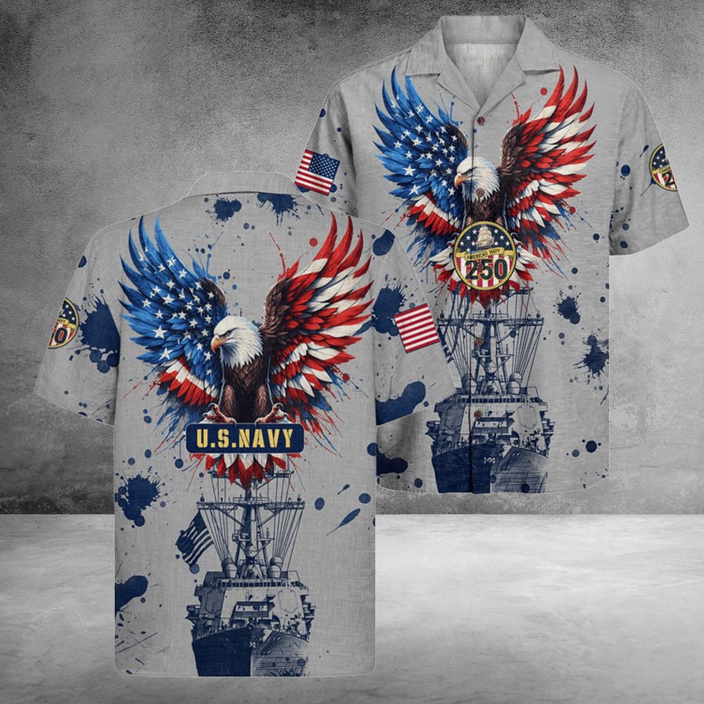 US Navy 250Th Years Of Service Hawaiian Shirt Patriotic Unique Gifts Ideas For Son