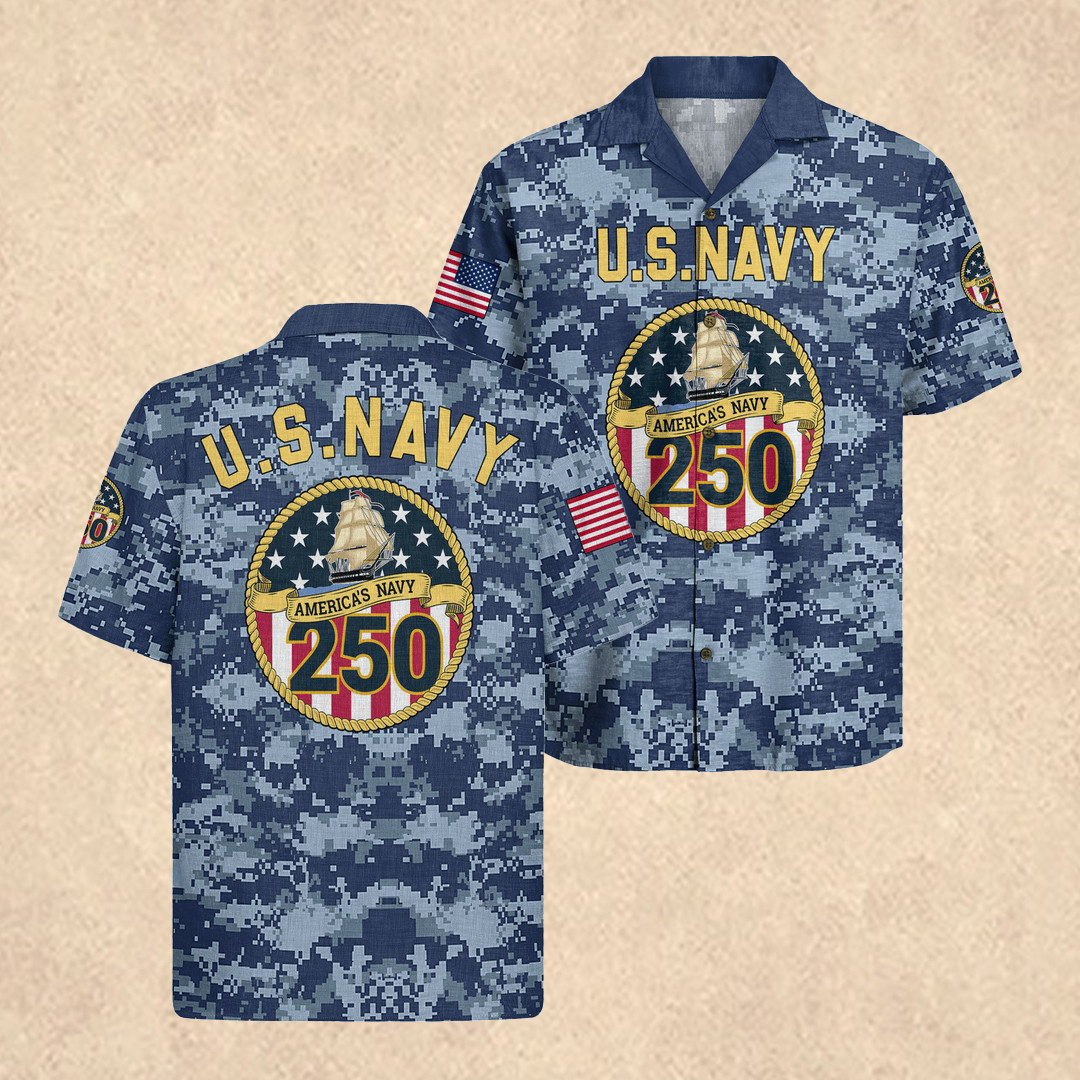 US Navy 4th of July Hawaiian Shirt 250th Anniversary Apparel America's Navy Gift Mens