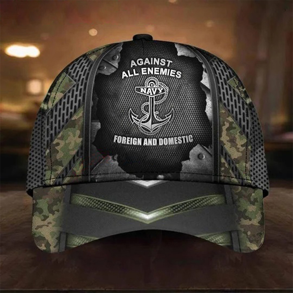 US Navy Against All Enemies Foreign And Domestic Camo Hat USN Navy Merchandise