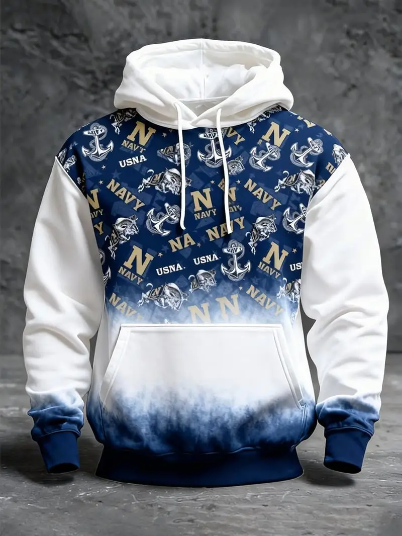 US Navy Anchor Vintage Hoodie Nautical Marine Pattern Pullover Patriotic Gift For Dad