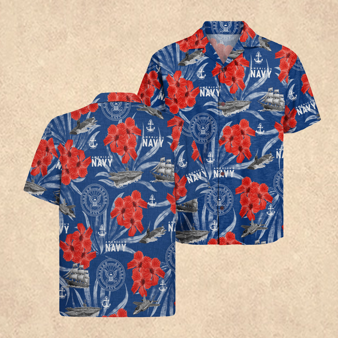 US Navy Hawaiian Shirt Men's 250th Anniversary Apparel Father's Day Gift for Husband