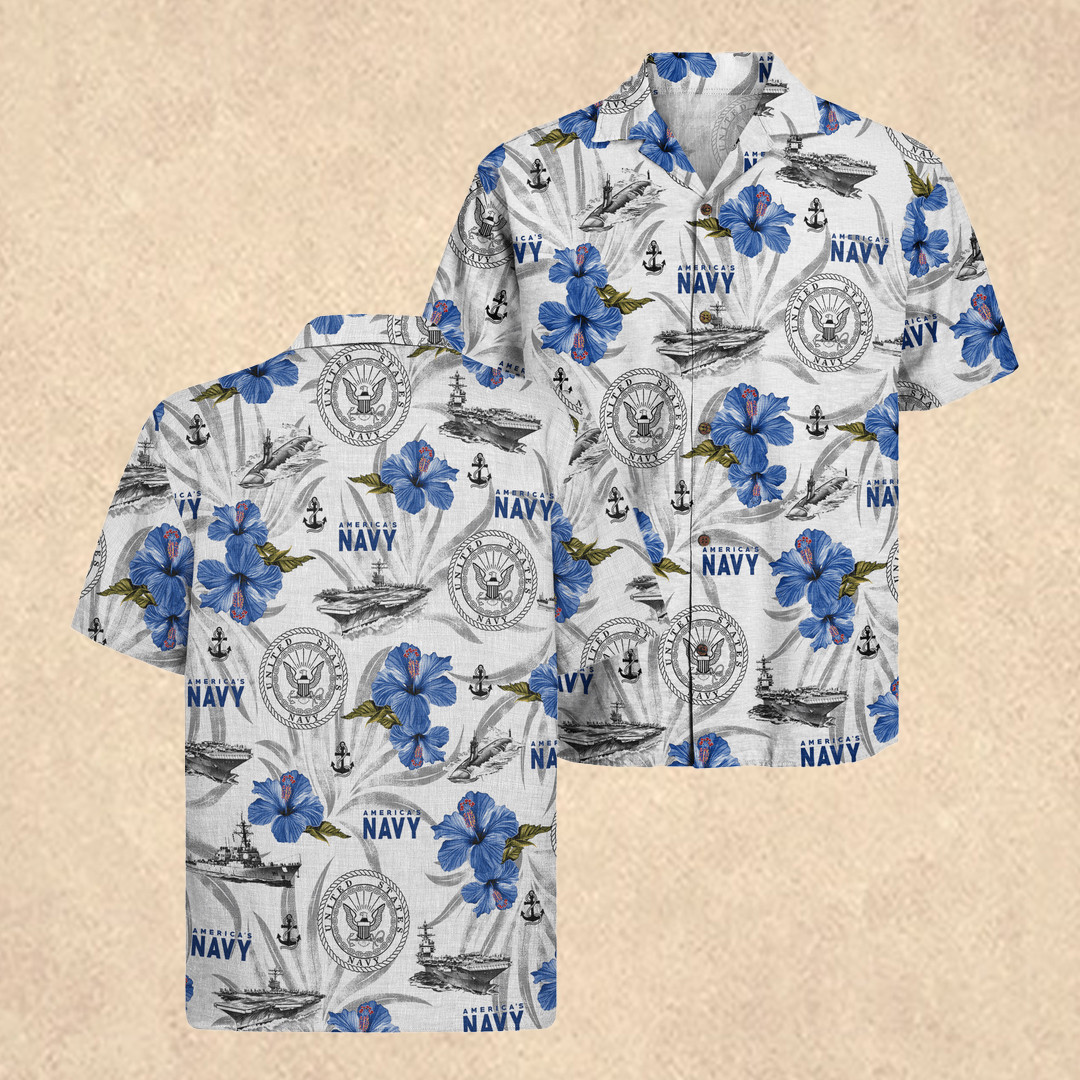 US Navy Hawaiian Shirt Men's 250th Anniversary Apparel Memorial Day Gift