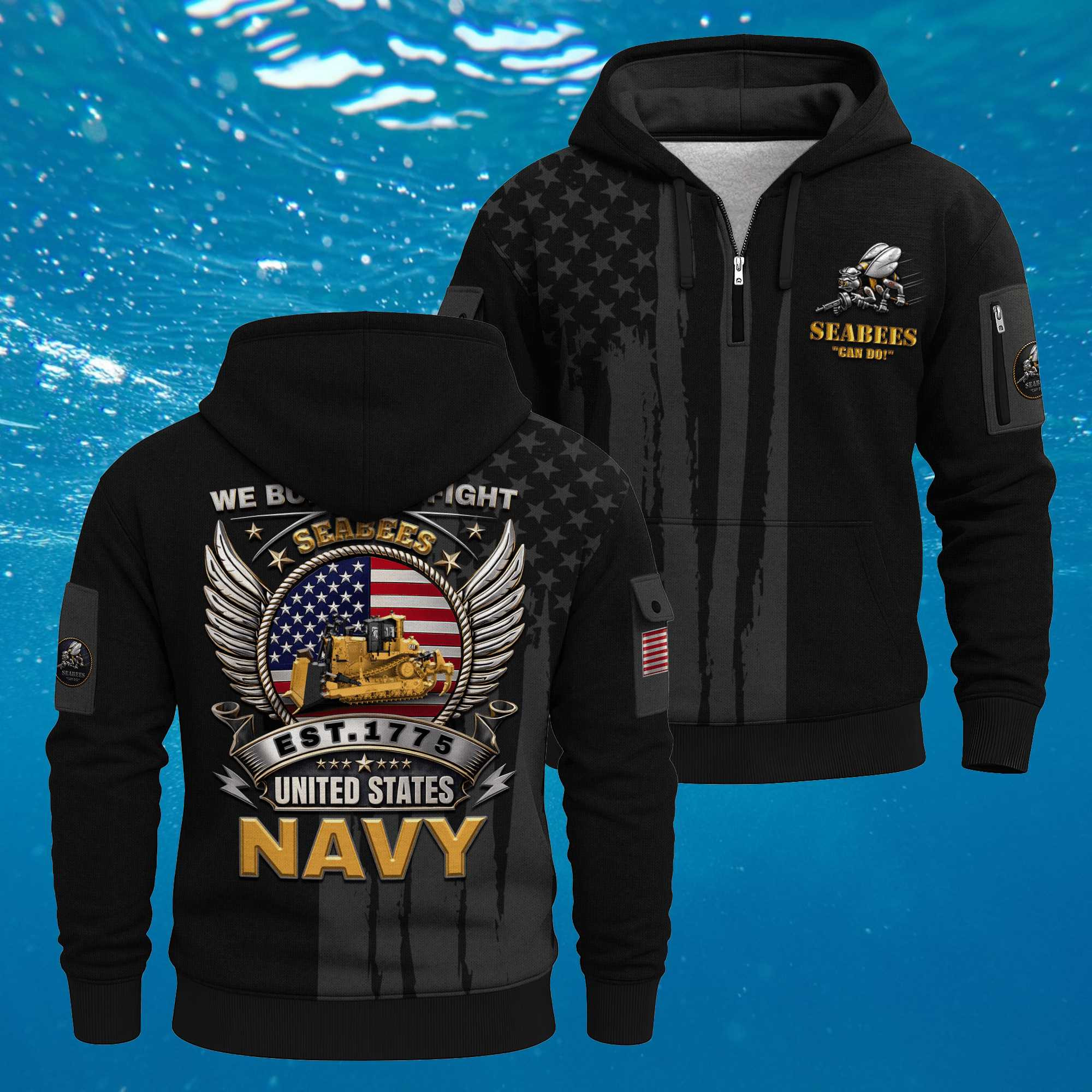 US Navy Seabees 250th Years Quarter Zip Hoodie United States Navy Veteran Gifts For Navy Vets US Navy Seabees 250th Years Quarter Zip Hoodie United States Navy Veteran Gifts For Navy Vets - Image 1