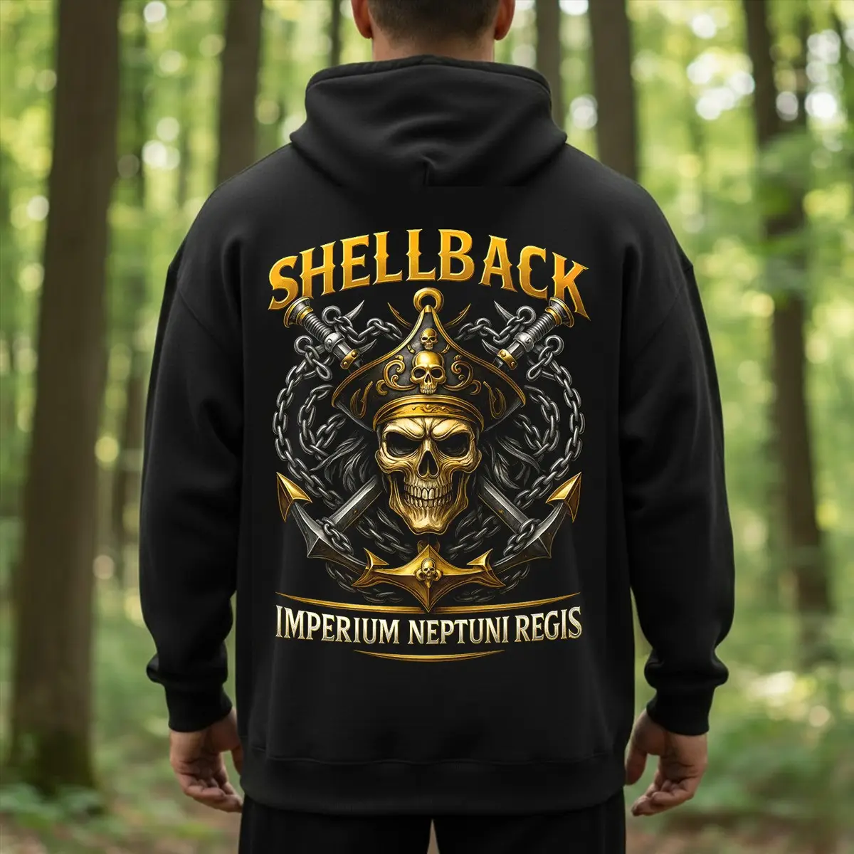 US Navy Shellback Hoodie Imperium Neptuni Regis Skull Anchor Navy Veteran Merch Presents