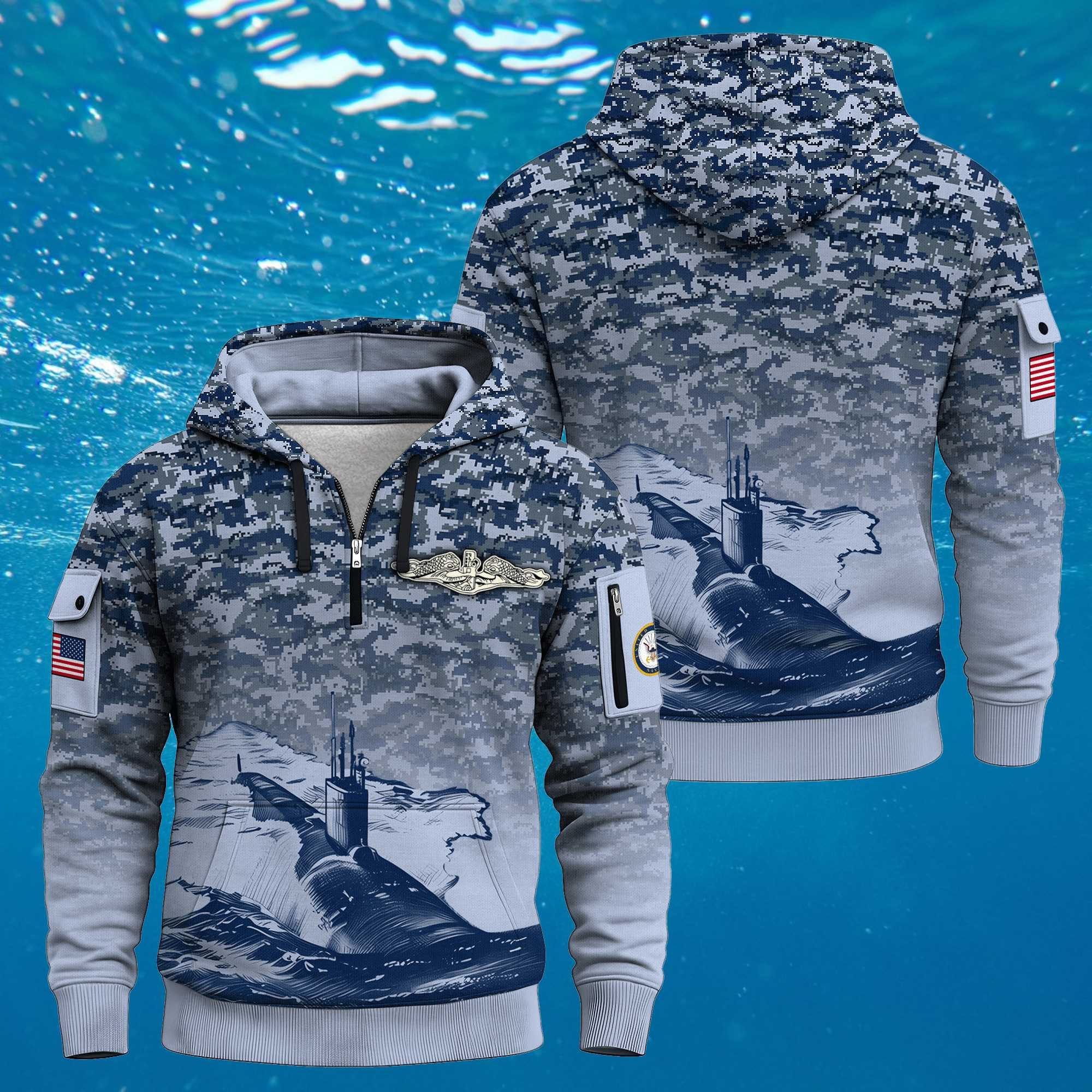 US Navy Submarine 250th Years Quarter Zip Hoodie Veteran Pride Camo Best Gifts For Veterans US Navy Submarine 250th Years Quarter Zip Hoodie Veteran Pride Camo Best Gifts For Veterans - Image 1