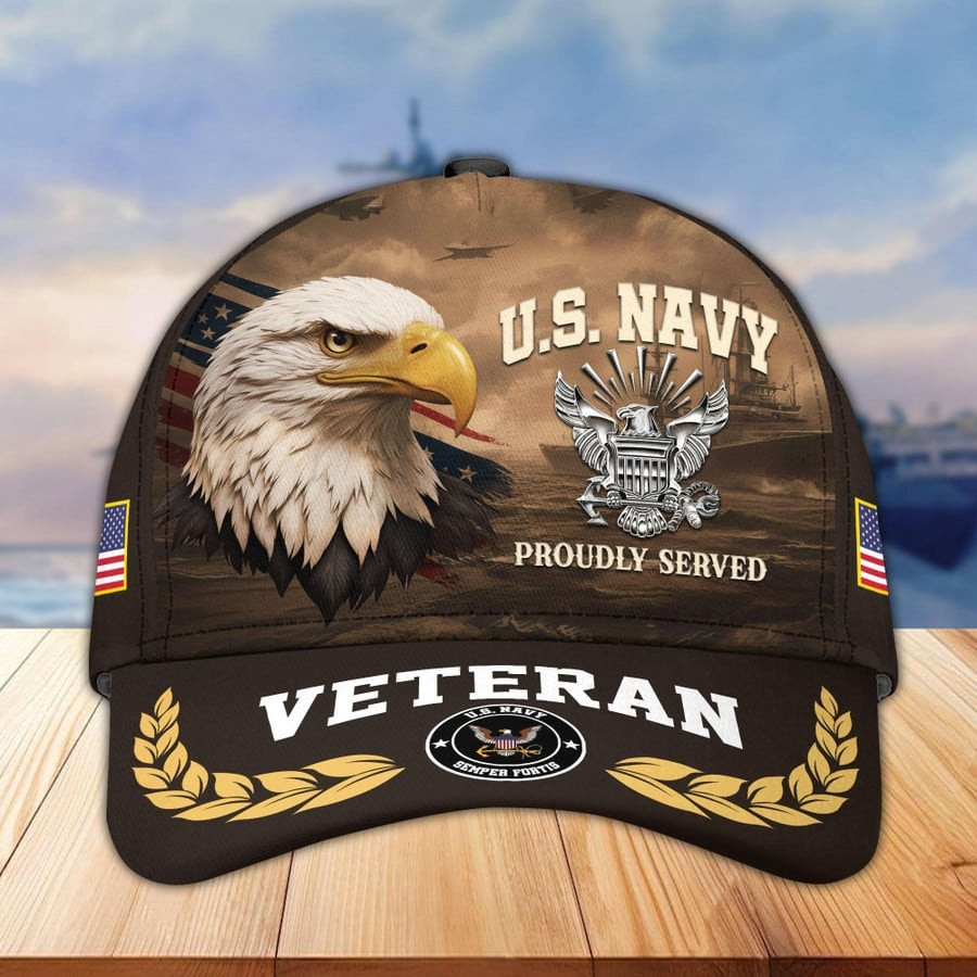 US Navy Veteran Hat Eagle Proudly Served Baseball Cap Best Gifts For Navy Veteran