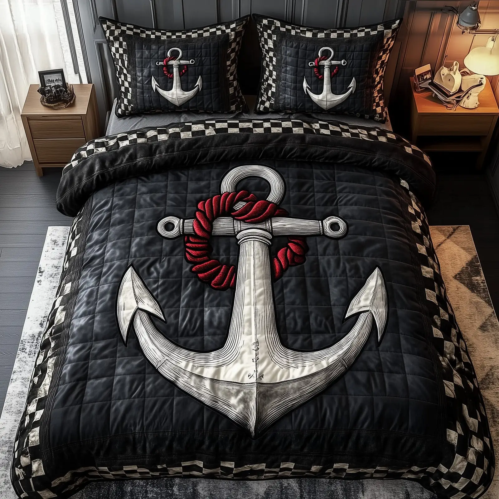 US Navy Veteran Nautical Anchor Quilted Bedding Set Duvet Cover Bedspread Gifts For Patriots US Navy Veteran Nautical Anchor Quilted Bedding Set Duvet Cover Bedspread Gifts For Patriots - Image 1