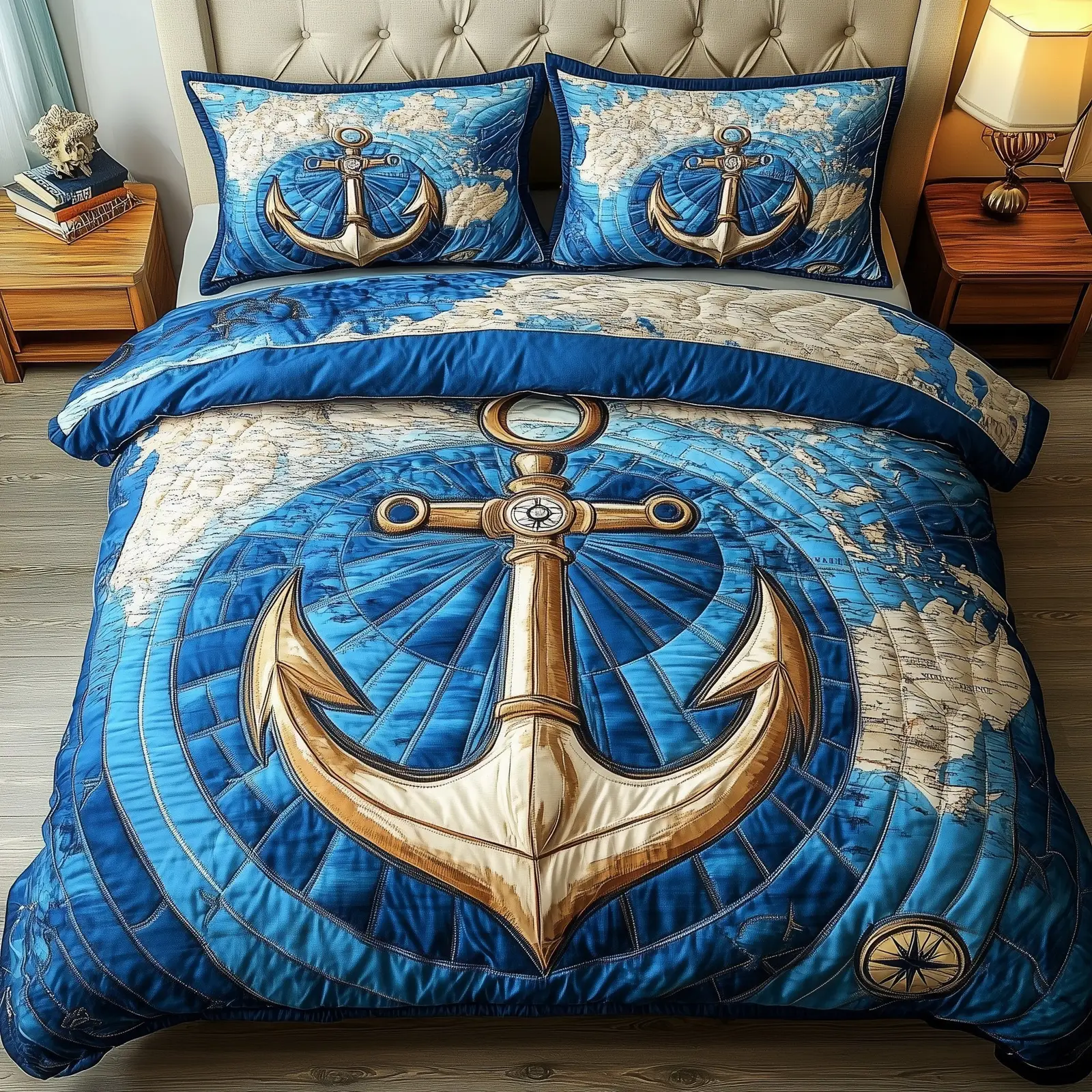 US Navy Veteran Nautical Anchor Quilted Bedding Set Duvet Cover Bedspread Gifts For Veterans Day