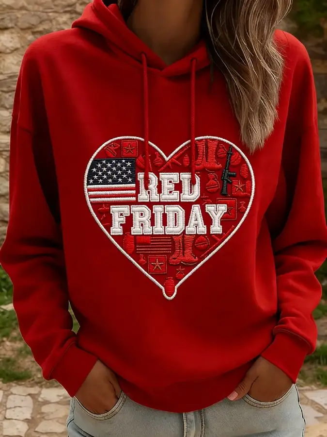 US RED Friday Heart Hoodie Military Apparel Veterans Commemorative Hooded Sweatshirt