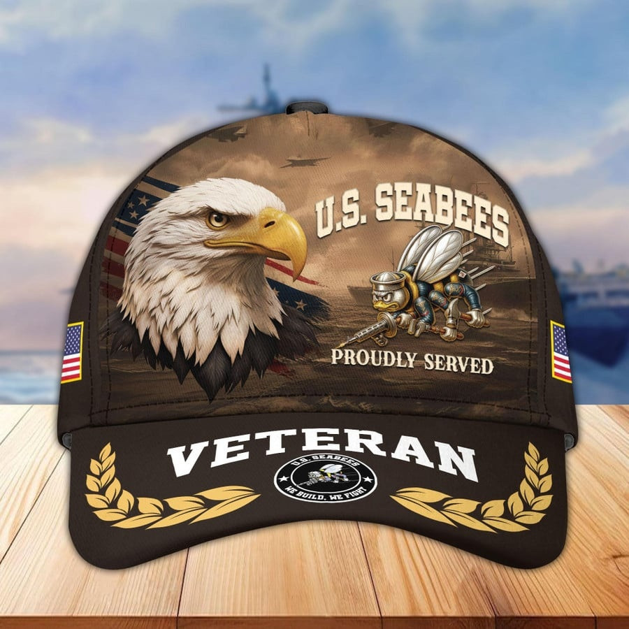 US Seabees Veteran Hat Proudly Served Baseball Cap US Seabees Merch Gifts Ideas For Veteran