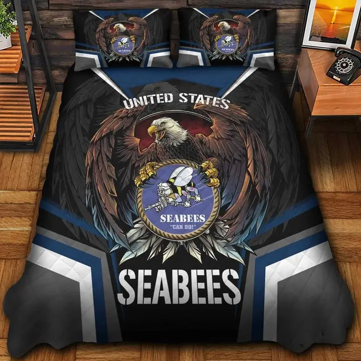 US Seabees Veteran Quilted Bedding Set Duvet Cover Bedspread Bedroom Decor Gifts For Mom