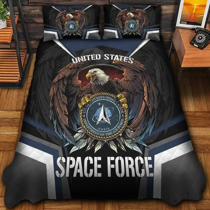 US Space Force Veteran Quilted Bedding Set Duvet Cover Bedspread Bedroom Decor Gifts For Mom