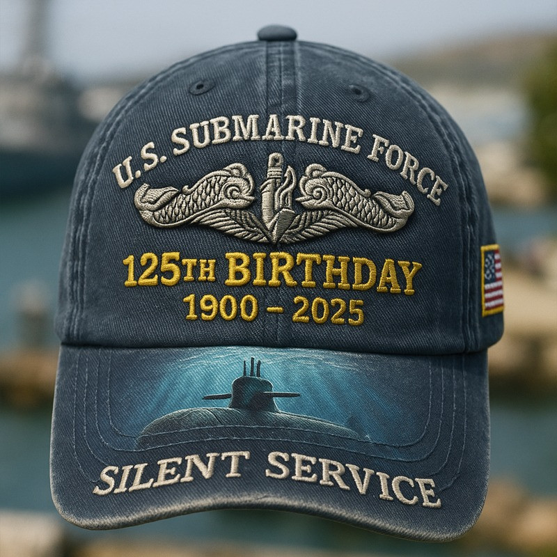 US Submarine Force Veteran 125th Birthday 1900 2025 Hat Silent Service Cap Gifts For Him US Submarine Force Veteran 125th Birthday 1900 2025 Hat Silent Service Cap Gifts For Him - Image 1