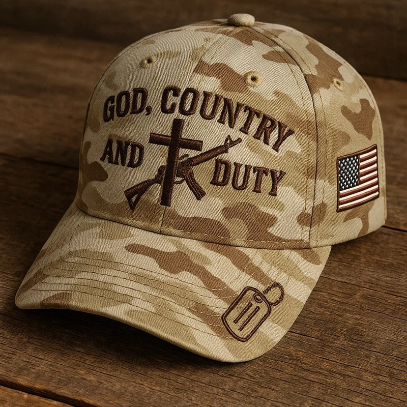 US Veteran Hat God Country And Duty America Flag Dog Tag Cap Gifts For Him