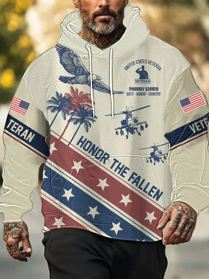 US Veteran Hoodie Honor The Fallen Proudly Served America Flag Clothing Patriotic Gifts