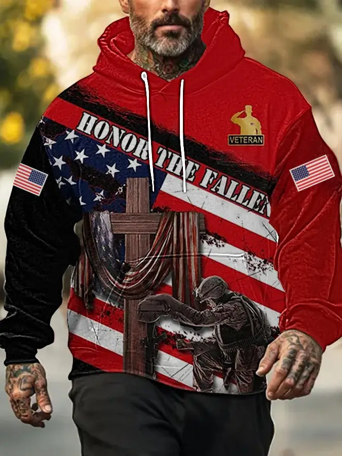 US Veteran Hoodie Honor The Fallen Soldier With Gun Cross Christian Clothing Gift Ideas