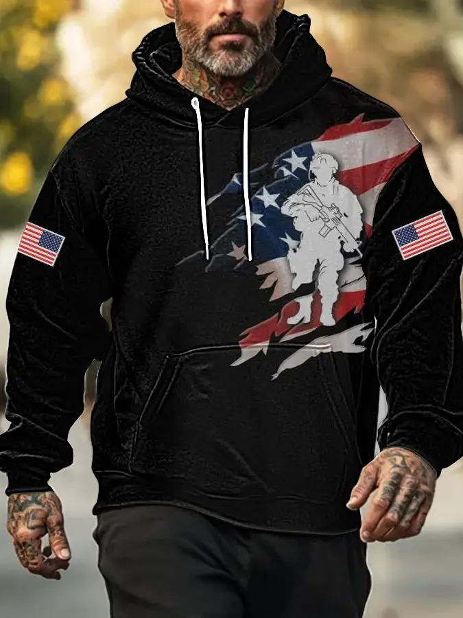 US Veteran Hoodie Soldier With Gun America Flag Clothing Gift Ideas For Him