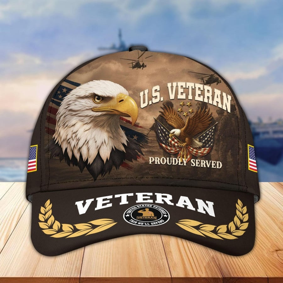 US Veteran Proudly Served Hat Eagle Military Honor Baseball Cap Best Gifts For Veteran