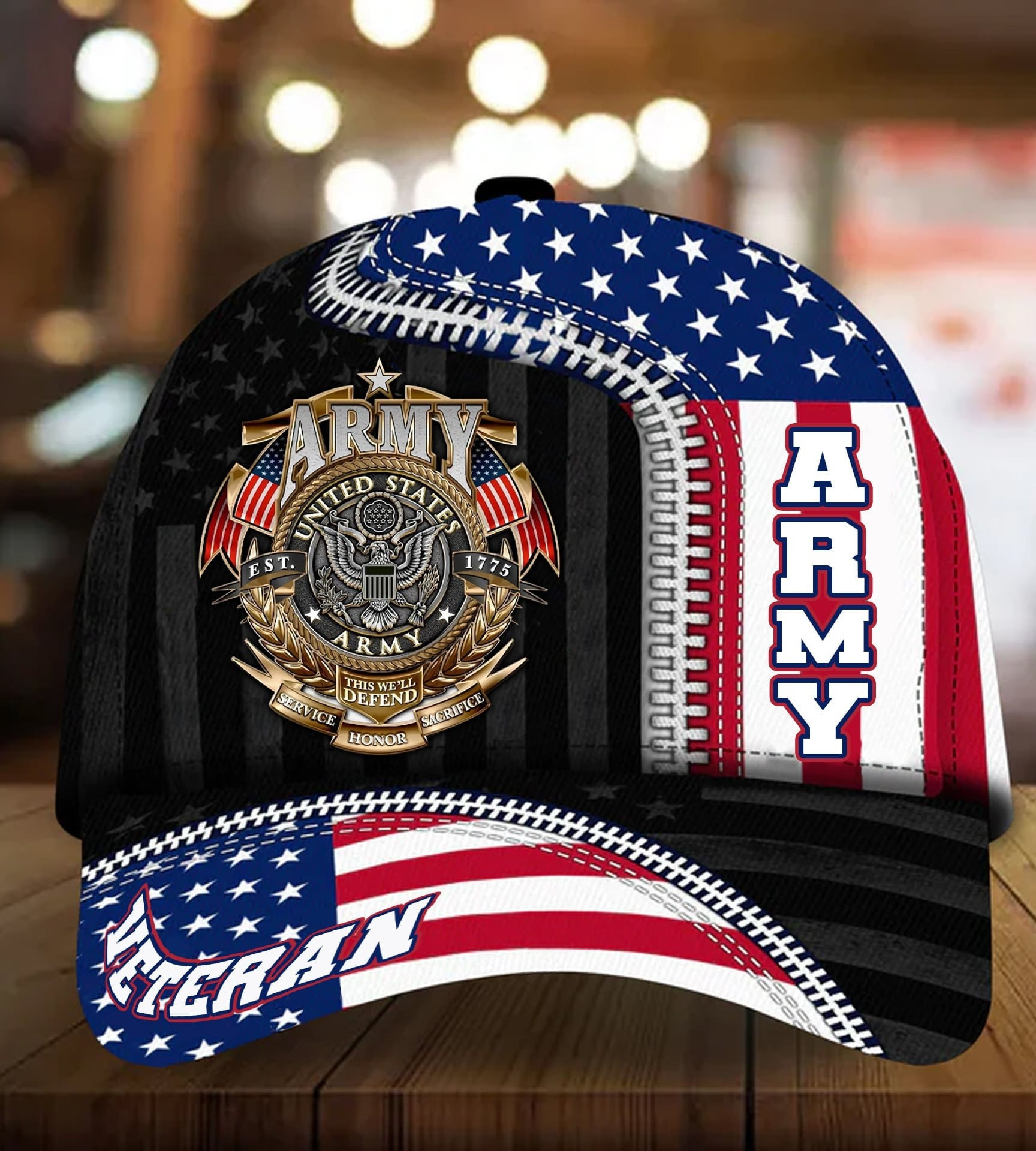 US Veteran Proudly Served Multiservice Hat American Flag Print Fourth of July Gift