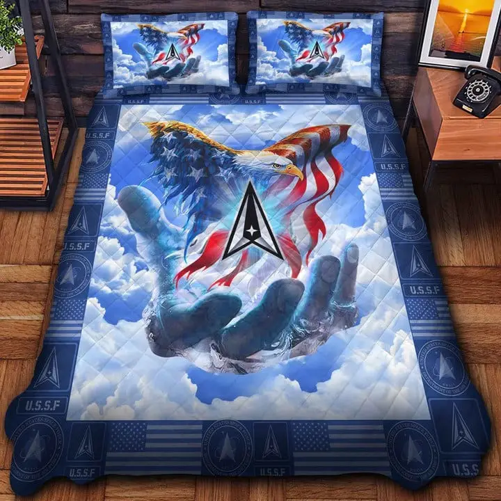 US Veteran Quilted Bedding Set Duvet Cover Bedspread Eagle USA Flag Gift For Wife