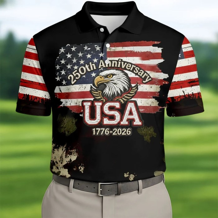 USA 1776-2026 Distressed Flag Polo Golf Shirt 250th Anniversary Merch Men's