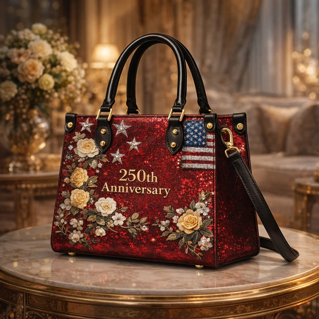 USA 250 Years Floral Patriotic Leather Handbag American Flag Freedom Bag Gift Idea USA 250 Years Floral Patriotic Leather Handbag American Flag Freedom Bag Gift Idea - Image 1