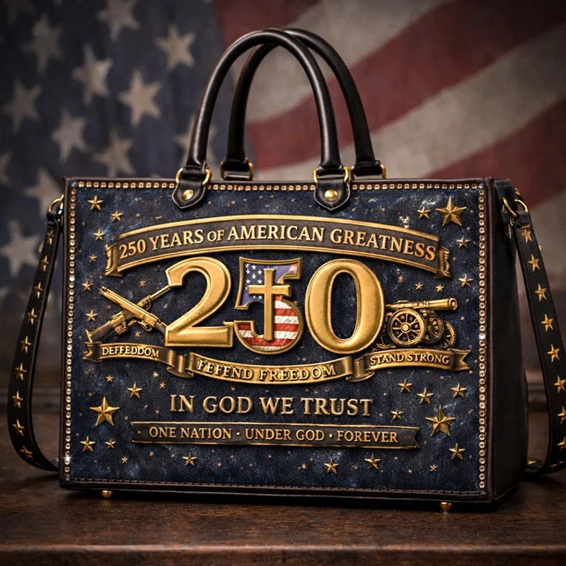 USA 250 Years Leather Handbag Patriotic Vintage America 1776 2026 Bag Gift For Men