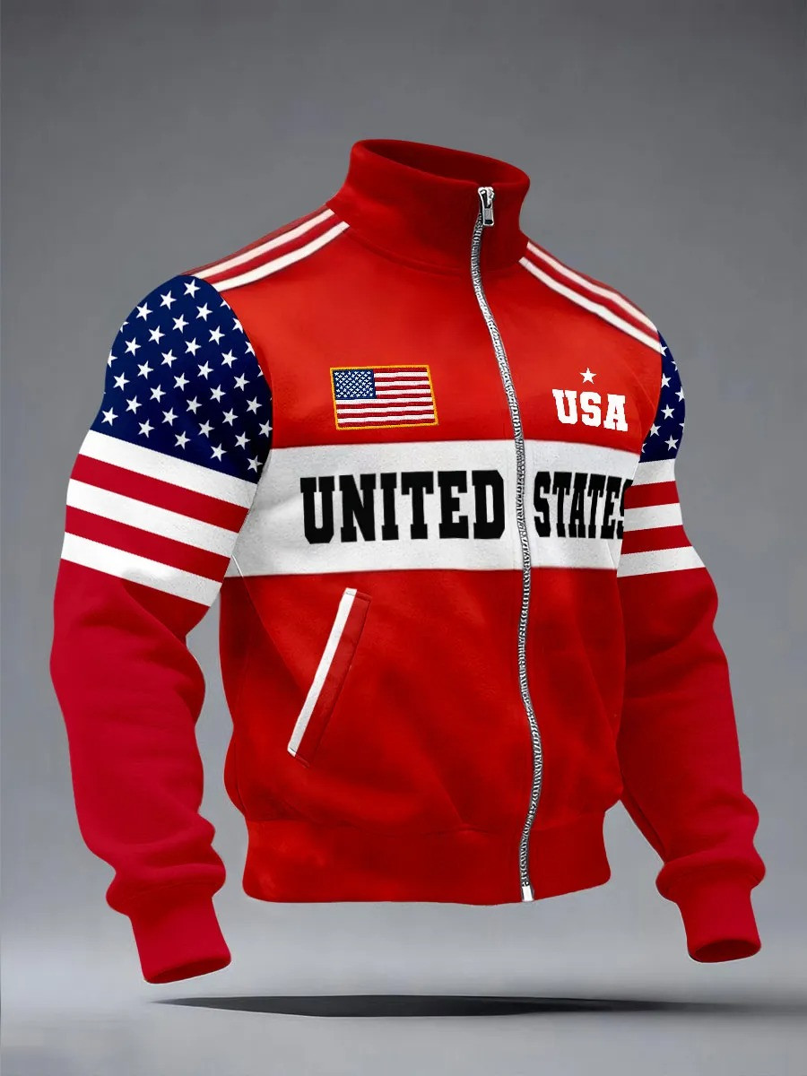USA 250 Years Of Freedom Collar Jacket Fourth Of July Clothes Patriotic Gifts