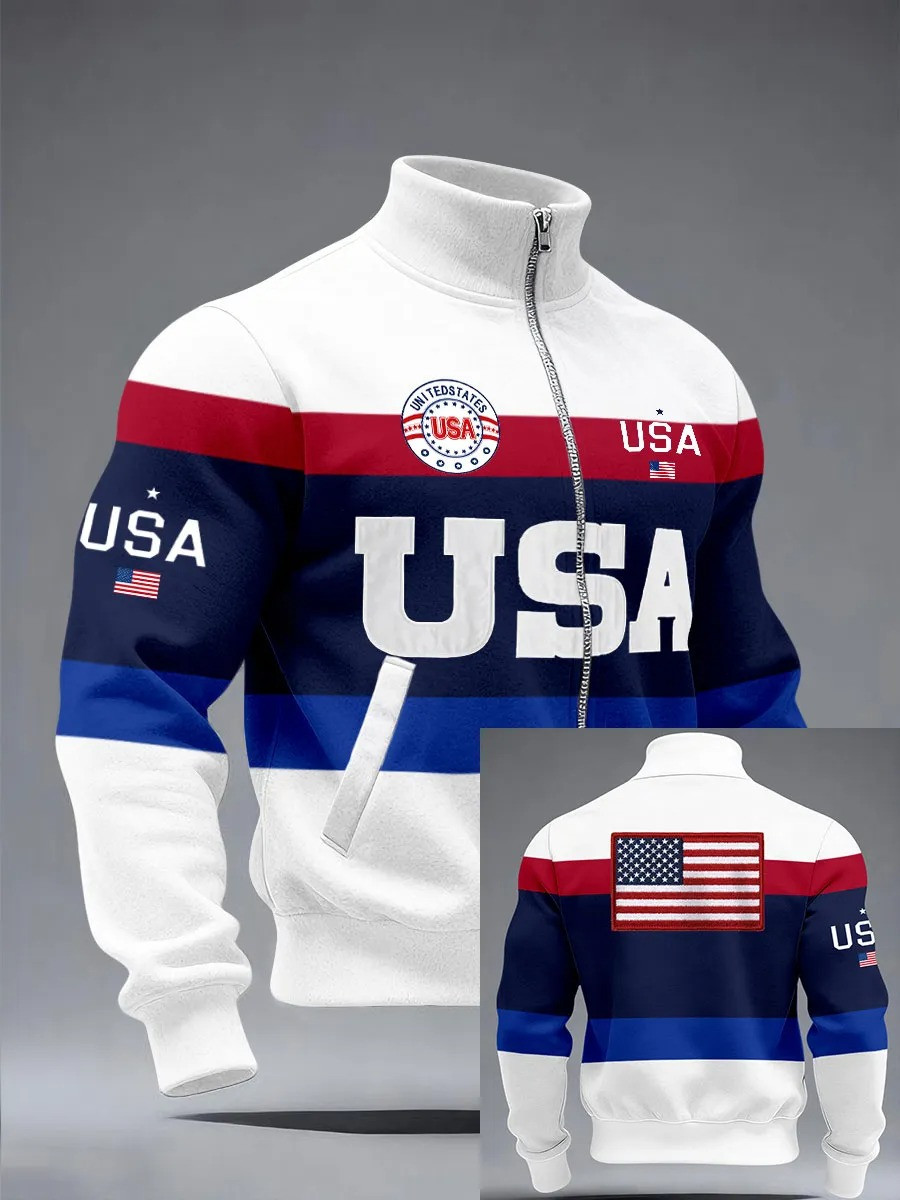 USA 250 Years Of Freedom Collar Jacket Fourth Of July Clothes Unique Patriotic Gifts