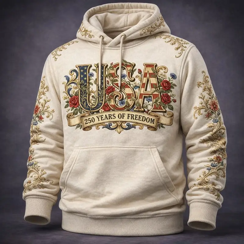 USA 250 Years Of Freedom Floral Hoodie 1776 2026 Merch America's 250 Birthday Gift